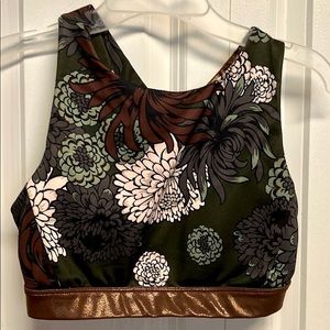Joy Lab Bronze Green Fall Floral Print Crop Top Size XS